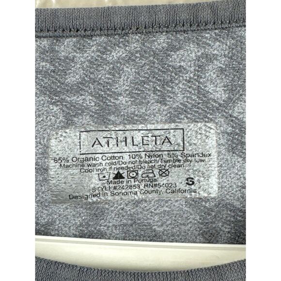 Athleta Womens Long Sleeve Gray Printed Top Stretch Fitted Organic Yoga Sz Small - Picture 3 of 5